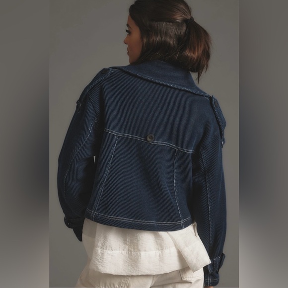 Anthropologie Pilcro Cropped Denim Peacoat Jacket Size Large - Picture 2 of 4